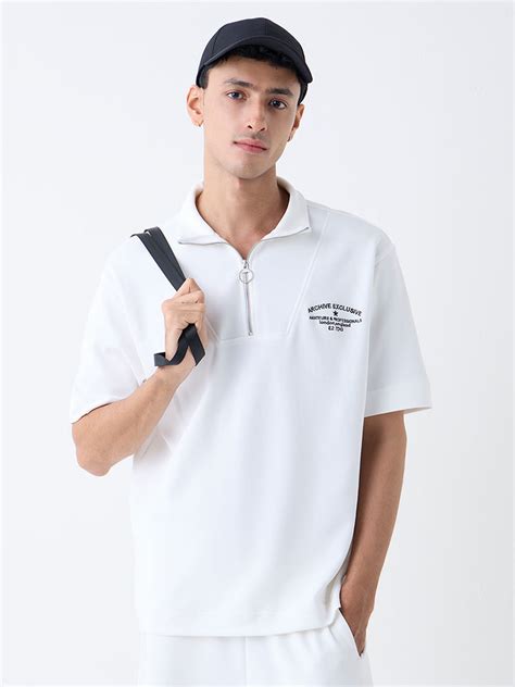 Buy Studiofit White Relaxed-Fit Cotton-Blend Quarter-Zip T-Shirt from ...