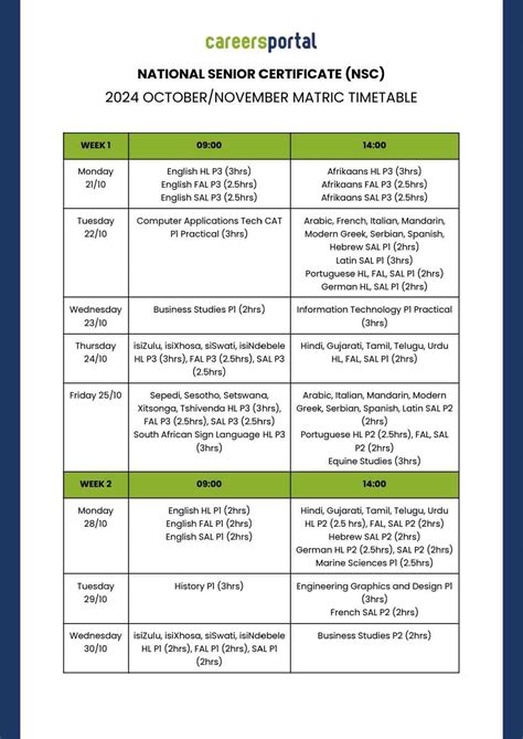 Matric Final Exam Timetable 2024