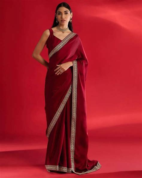 Plain Red Saree - Buy Plain Red Saree online at Best Prices in India ...