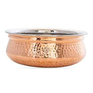 Buy INDIAN ART VILLA Steel Copper Serving Handi Bowl, Serveware (Brown ...
