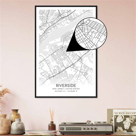 Riverside New Jersey Map Poster, Modern Home Decor Wall Art Print - Custom Maps & Posters