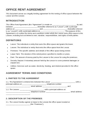 Office Rent Agreement Template Form - Fill Online, Printable, Fillable ...