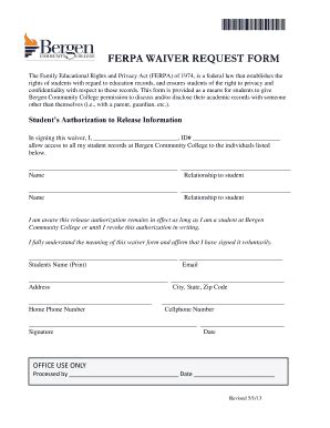 FERPA Waiver Request Form - Bergen Community College - Bergen - Fill ...