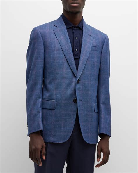 Emporio Armani Men's Plaid Windowpane Sport Coat | Neiman Marcus