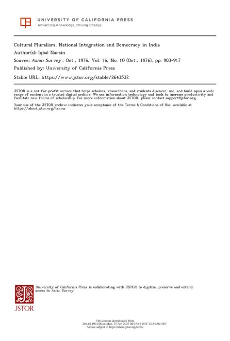 Cultural Pluralism, National Integration and Democracy in India ...