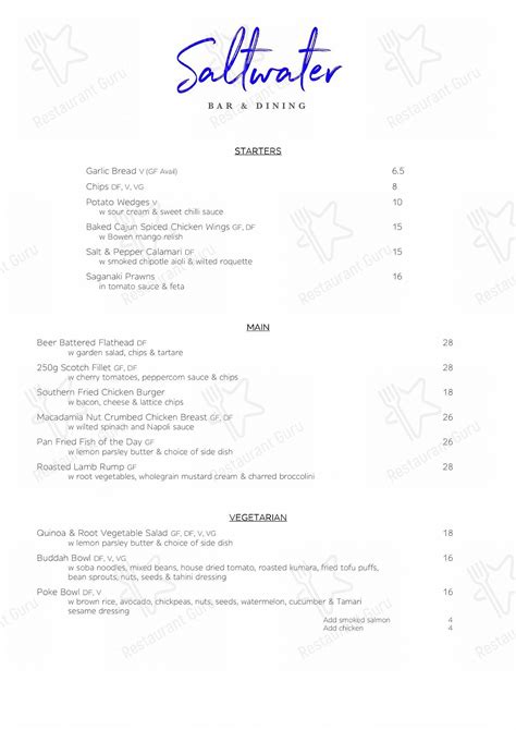 Menu at Saltwater Bar and Dining, Cams Wharf