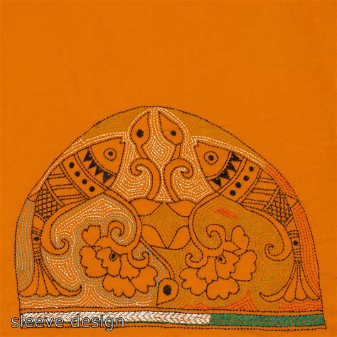 Orange Hand Embroidered Kantha Work Blouse Piece