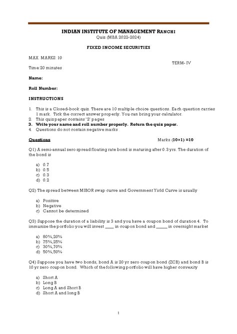 Quiz FIS 2023 - Fixed Income Securities (MBA 2022-2024) - Studocu