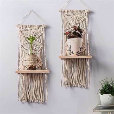 U & G Decore Macrame Wall Shelf Hanging Floating Shelves Plants Boho ...