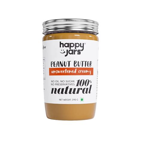 Happy Jars Peanut Butter Unsweetened Creamy, 290g | High Protein | 100% ...