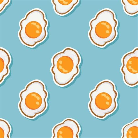 Padrão de ilustração de ovo frito com fundo azul claro | Vetor Premium