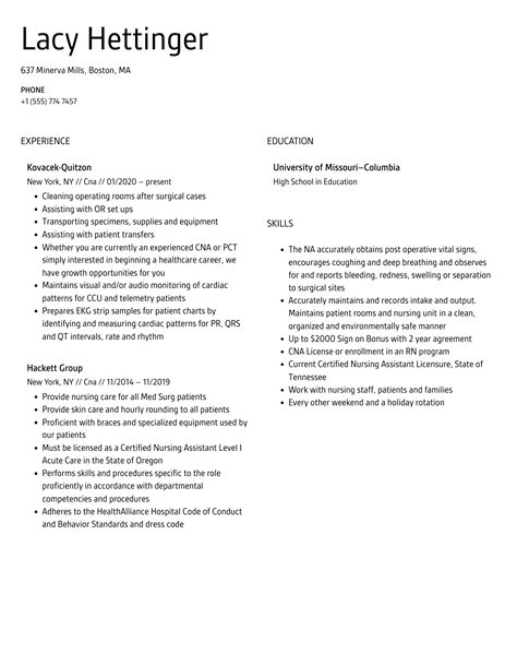CNA Resume Sample 的图像结果