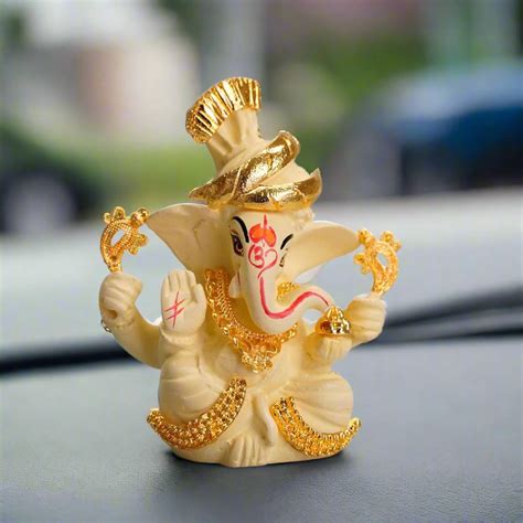 Gold Plated Pagdi Ganesh Ji Idol - for Car Dashboard and Mandir – Japam