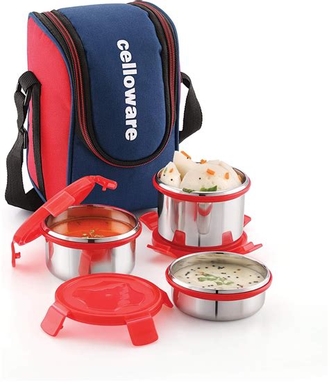 Buy CELLO MF Hot Wave Stainless Steel 3 Container Lunch Box 225ml ...