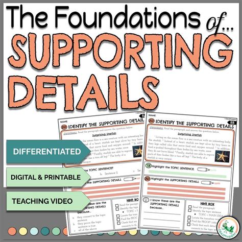 Supporting Details Printable Main Idea And Supporting Details Passages
