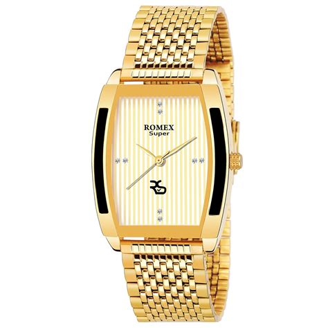 ROMEX SUPER Quartz Movement Analogue Gold Plated Rectangle White Dial ...