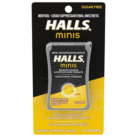 Buy HALLS Minis Honey Lemon Flavor Sugar Free Cough Drops, 24 Drops ...