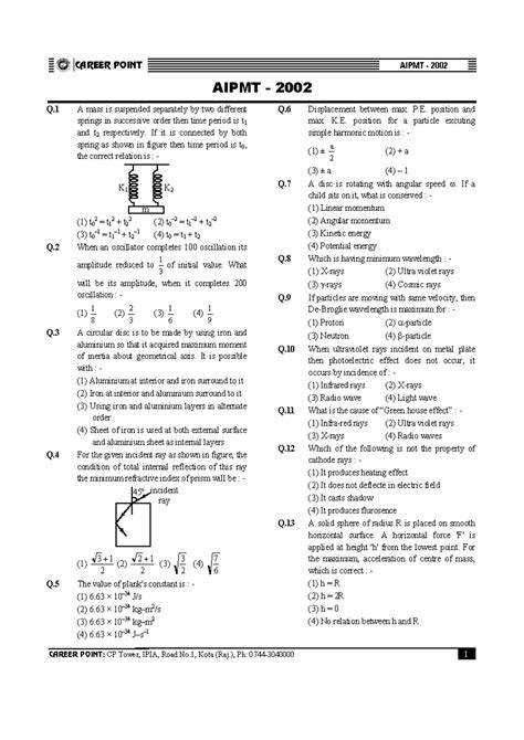 NEET 2002 - Comprehensive Question Paper Analysis - Studocu
