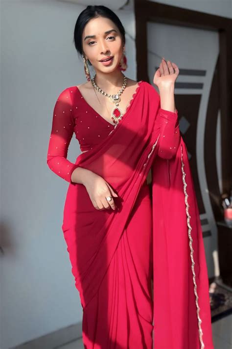 Arresting 1-Minute Ready To Wear Red Georgette Saree – thelotusfab