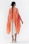 Buy Peach Silk Tie Dyed Shibori Front Open Segment Sleeve Cape For ...