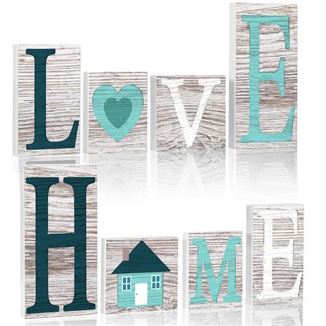 Buy 4 Pieces Rustic Wood Home Sign Double Sided Home Love Wood Decors ...