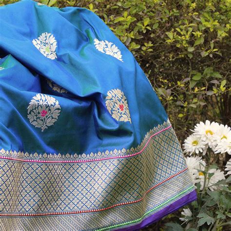 Green-Royal Blue Pure Katan Silk Banarasi Handloom Saree - Tilfi