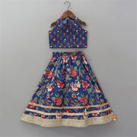 Pre Order: Floral Printed Halter Neck Cotton Top With Floral Printed L