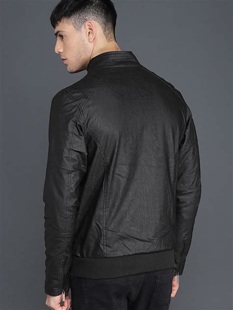Men Black Solid Biker Jacket