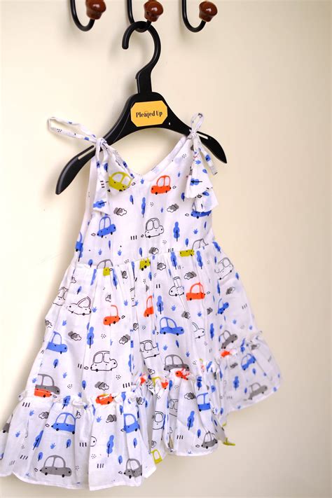 Twinkle - White Cars Kids Tie-Up Frock – Pleated Up