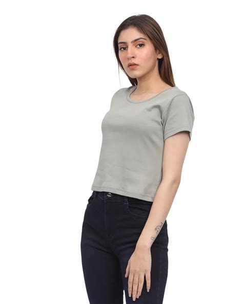 Women's Cotton Crop T-Shirt | Grey T-Shirt for Women | Be Simple ...