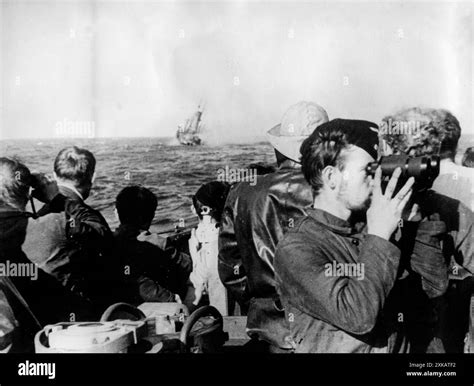 From the turret of a German submarine, the crew observes the sinking of ...