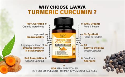 Lavaya Turmeric Curcumin Capsules for Men & Women with Bioperine 1500 ...