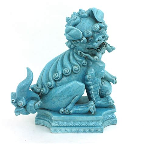Large Foo Dog Guardian Lion Blue Porcelain Sculpture For Sale at 1stDibs