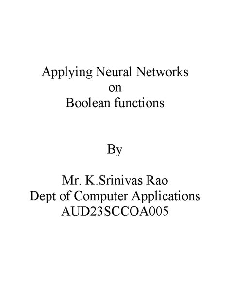 Applying Neural Networks - Applying Neural Networks on Boolean ...