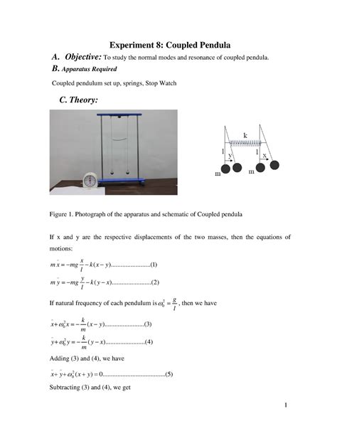 Expt 6 Coupled Pendula - None - Experiment 8: Coupled Pendula A ...