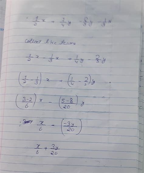 Expand and/or simplify each of the following expressions.1/2x+1/4y-2/5y ...