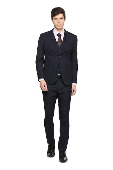 Buy Men Navy Textured Formal Three Piece Suit Online - 277104 | Peter ...