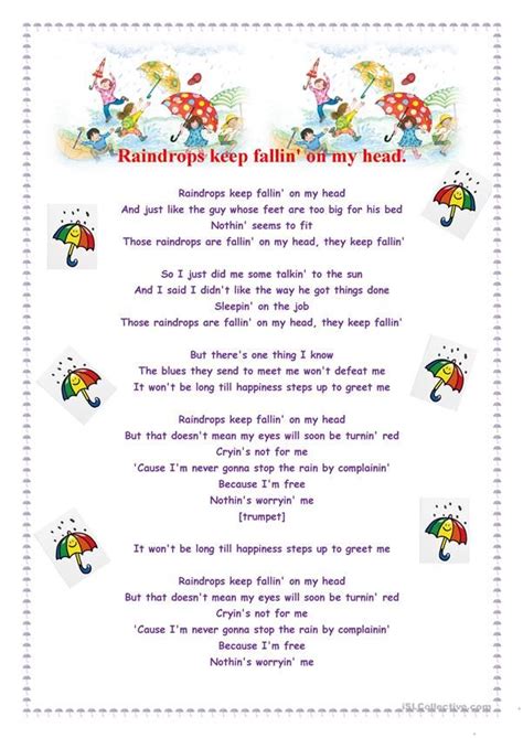 Raindrops keep falling on my head. | Baby lullaby lyrics, Rain drops ...
