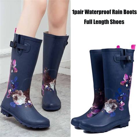 Womens Waterproof Rain Boots Full Length Floral Ru... – Grandado