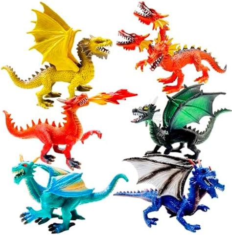 Hiawbon 6 Pcs Ancient Realistic Dragon Figurines Plastic Flying Dragon ...
