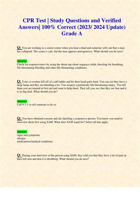 CPR Test | Study Questions and Verified Answers| 100% Correct (2023/ ...
