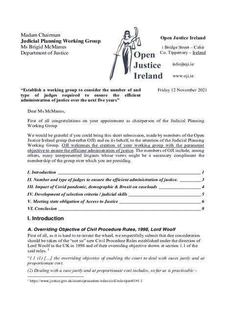 Fillable Online Open Justice Ireland Submission to Judicial Planning ...