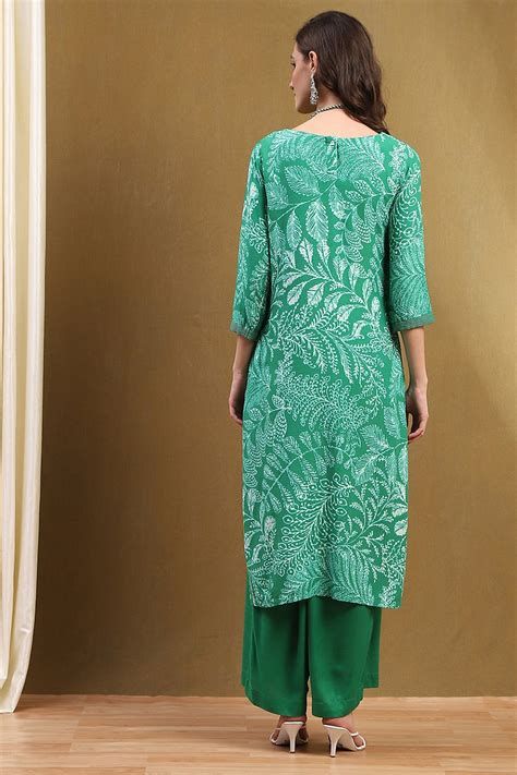 Buy Sea Green Printed Straight Kurta Set Online at Biba India