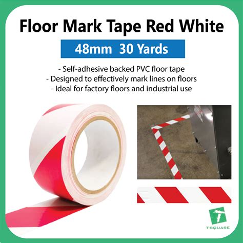 Floor Marking Tape Red White 48mm 30yrds For Safety and Hazard Warning ...