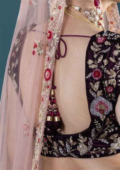 Buy Wine Red Zardozi Work Velvet Readymade Lehenga - Koskii