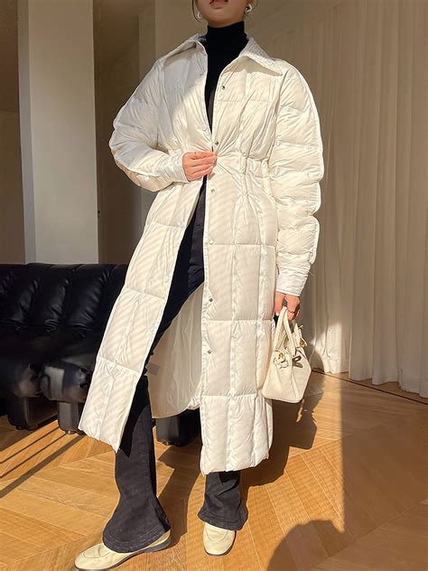 Spread Collar Down Puffer Long Coat | Long coat, White puffer coat ...