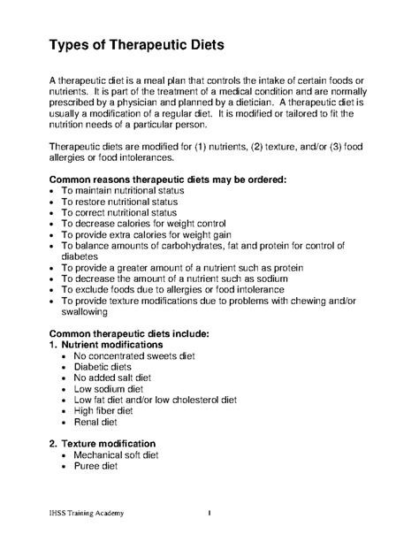 Types of Therapeutic Diets - It is part of the treatment of a medical ...