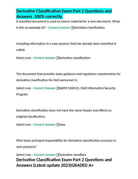 Derivative Classification Exam Part 2: Questions and Answers | Exams ...