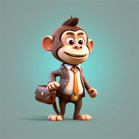 Cartoon monkey in business suit holding briefcase and looking at camera ...