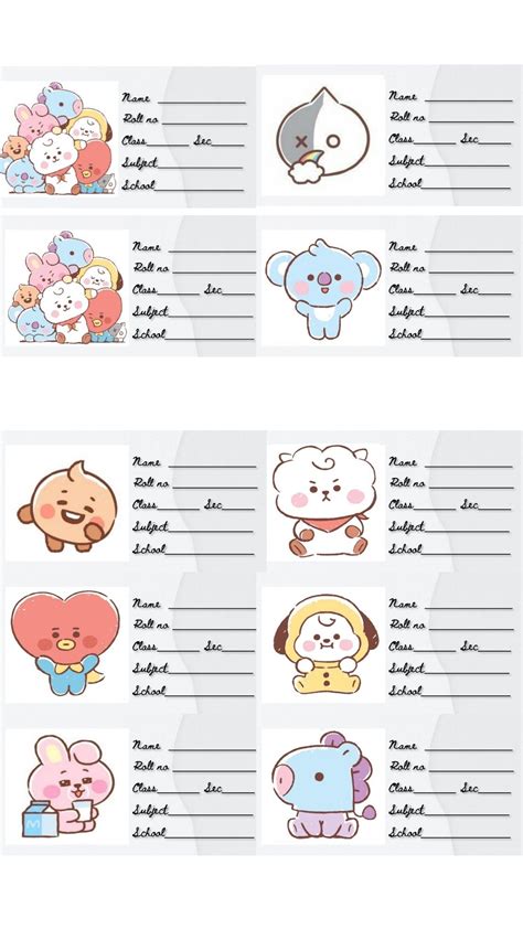 BTS BT21 name slip Printable Paper Patterns, Printable Stickers, Cute ...